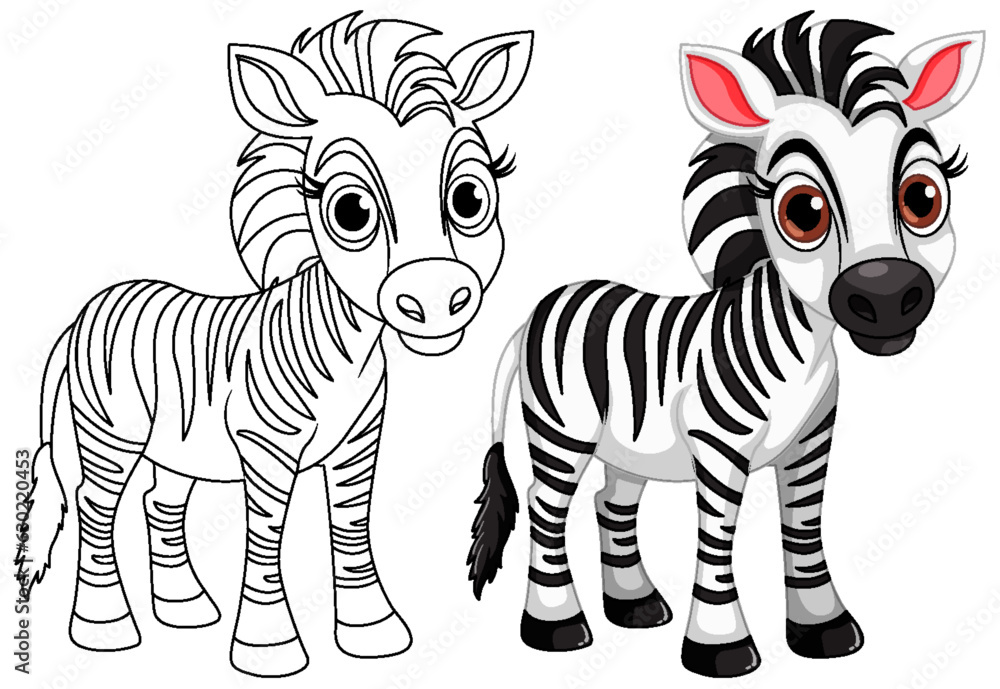Obraz premium Cute Zebra cartoon animal and its doodle coloring character