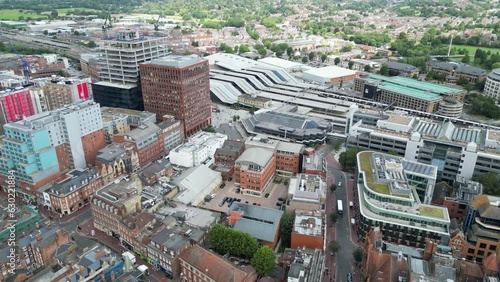 Apartments near Reading railway station UK drone,aerial photo