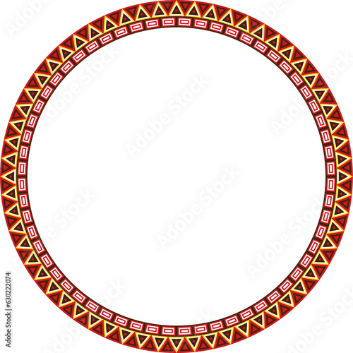 Vector round colored border ornament. Native American tribes framework, circle.