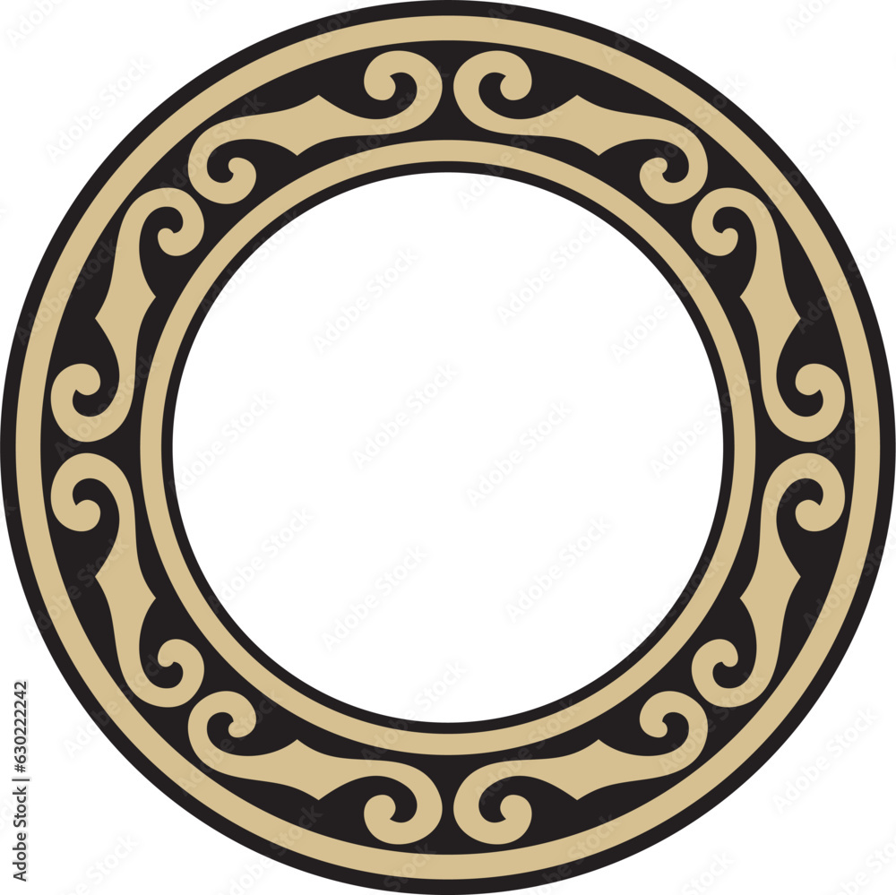 Vector golden and black round Kazakh national ornament. Ethnic pattern of the peoples of the Great Steppe, Mongols, Kyrgyz, Kalmyks, Buryats. circle, frame border.. Vector golden and black round Kazakh national ornament. Ethnic pattern of the peoples of the Great Steppe, Mongols, Kyrgyz, Kalmyks, Buryats. circle, frame border..
