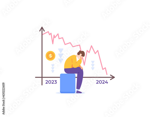 Business failure or bankrupt. experienced a decline in revenue and profits from 2023 to 2024. A businessman sits and is frustrated because his business failed or collapsed. economic problems
