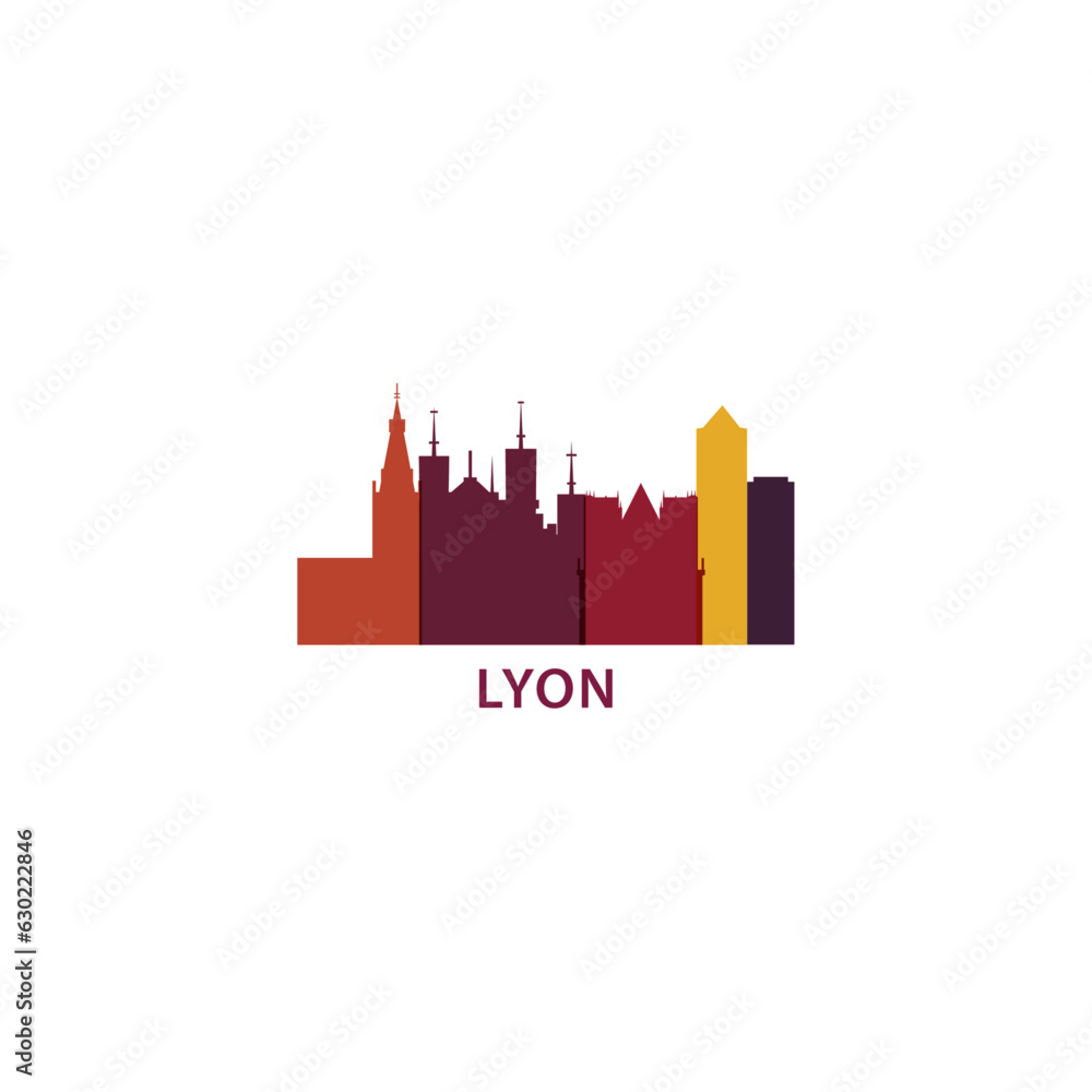 France Lyon city cityscape skyline capital panorama vector flat modern logo icon. Auvergne-Rhône-Alpes region town emblem idea with landmarks and building silhouettes