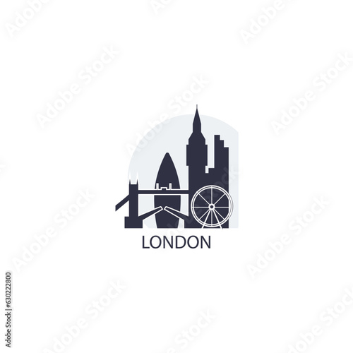 UK  England London city cityscape skyline capital panorama vector flat modern logo icon. United Kingdom emblem idea with landmarks and building silhouettes at sunrise sunset