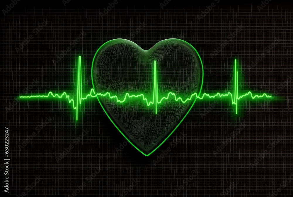 Illustration with heart and heartbeat graphic, dark background. generative AI Illustration with heart and heartbeat graphic, dark background. generative AI