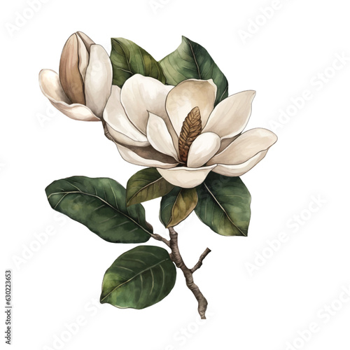 hand drawn magnolia plant leaves flowers vintage