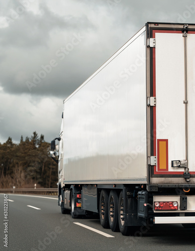 Cargo truck on the mountain highway. Delivery truck on the Europe motorway. © AlexGo