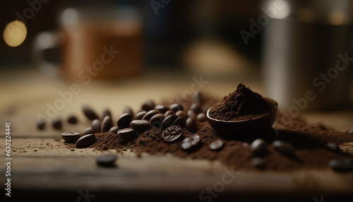 Close up coffee beans background. Aroma beverage concept.