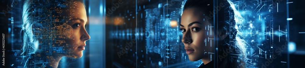 Business and Data Protection, Biometric security identify, face recognition online.