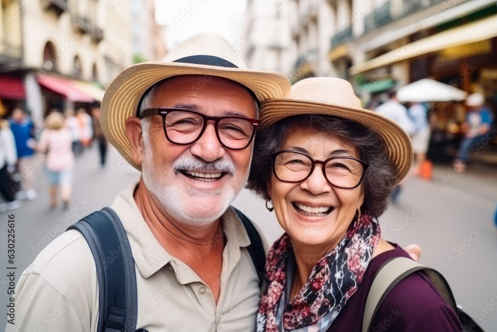 A happy seniors couple in traveling .