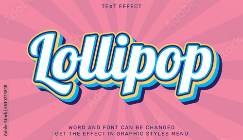 Lollipop text effect template in 3d design. Text emblem for advertising, branding, business logo