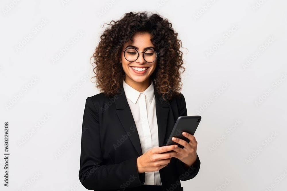 woman with phone on white background. woman with phone on white background.