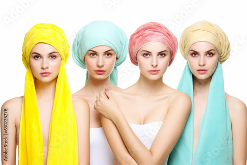 Isolated girls in towels on white background.
