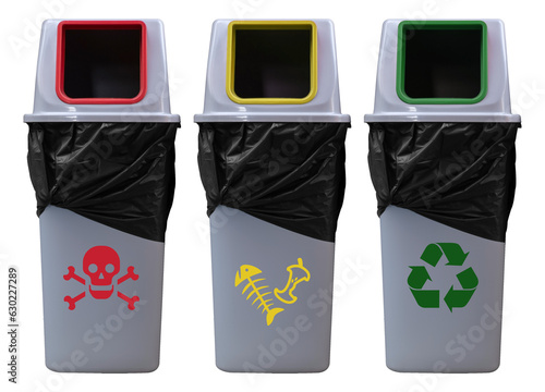 Rubbish bins with waste sorting symbol.