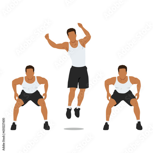 Man doing side to side jump squat exercise. Flat vector illustration isolated on white background