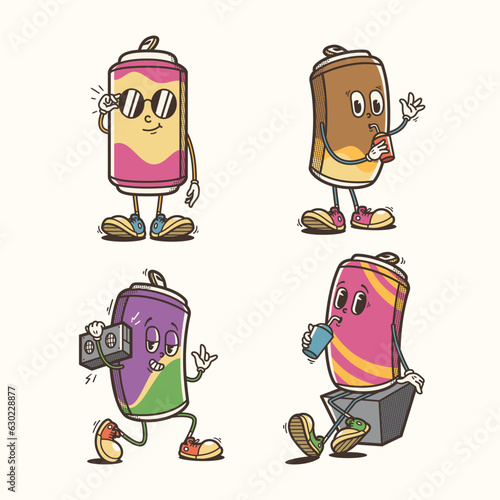 Set of Traditional Soda Can Cartoon Illustration with Varied Poses and Expressions