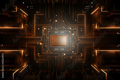 Circuit board futuristic technology brown neon abstract background.  Generative AI