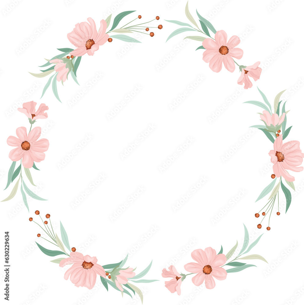 floral frame with beautiful pink color flowers