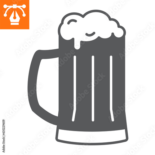 Mug of beer solid icon, glyph style icon for web site or mobile app, oktoberfest and alcohol, beer glass vector icon, simple vector illustration, vector graphics with editable strokes.