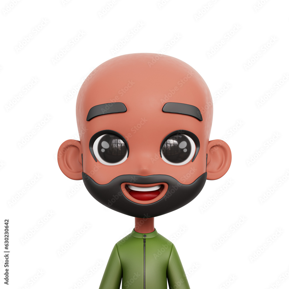3D Render Avatar Beard Man With Green Jacket Isolate Transparent Background, 3D Rendering illustration