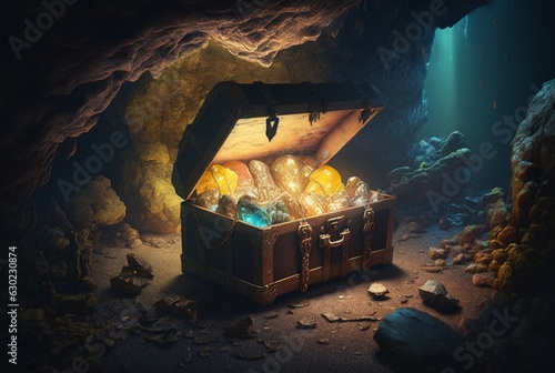 treasure that lights up in the cave. generative ai