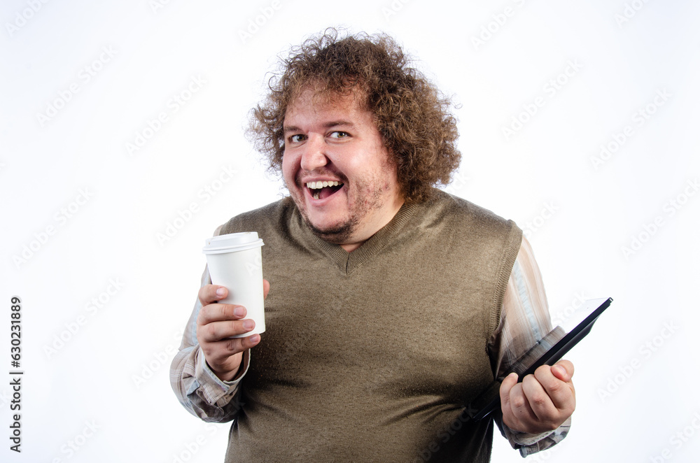 Funny fat man works as an accountant. Stress and anger. Funny fat man works as an accountant. Stress and anger.