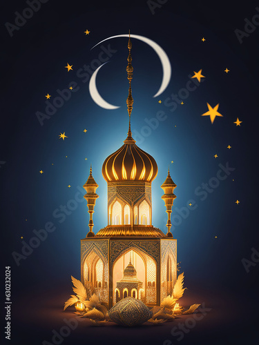 Holy Ramadan Kareem moon month of fasting for Muslims generative ai. 