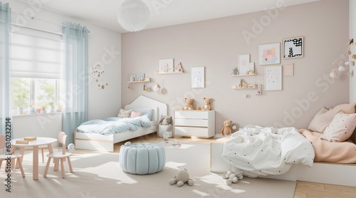 minimalist kids room with beige wall interior © saktiyudha