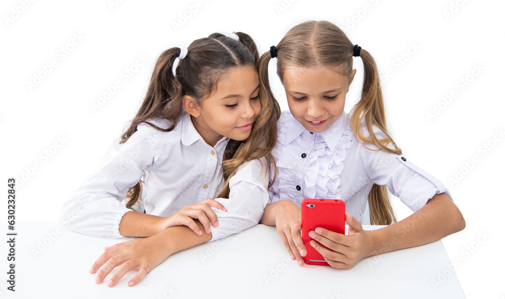 school children making selfie in classroom. back to school. girls children having selfie time. school friends blogging and taking selfie with phone. Friends share laughter school children making selfie in classroom. back to school. girls children having selfie time. school friends blogging and taking selfie with phone. Friends share laughter