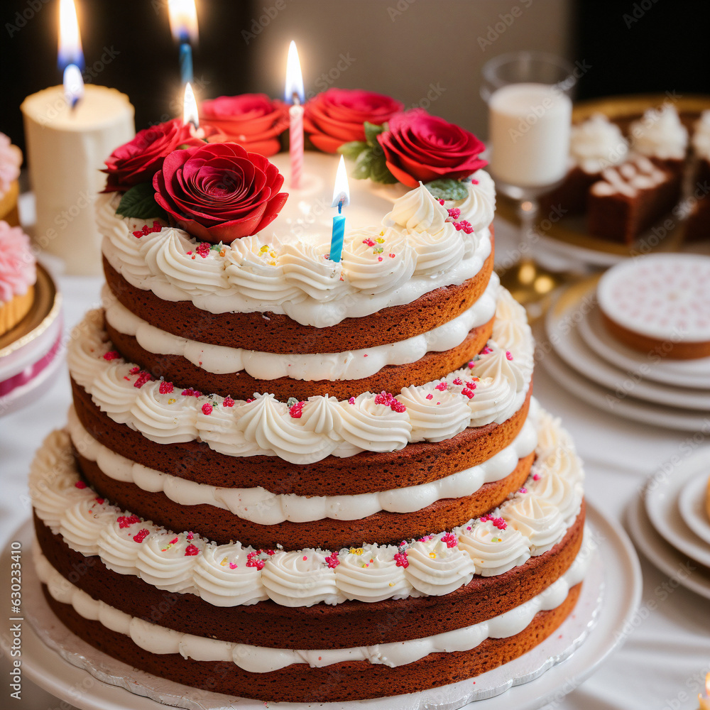 Realistic and delectable birthday cake with intricate fondant decorations Realistic and delectable birthday cake with intricate fondant decorations