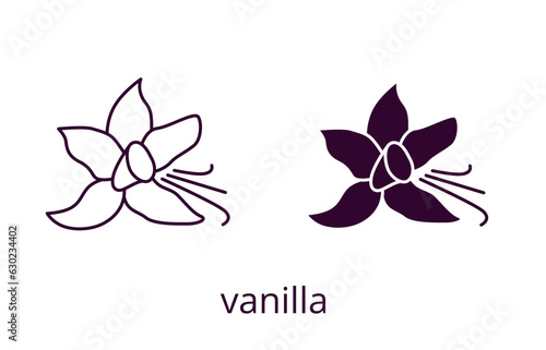 Vanilla flower, line editable stroke and silhouette