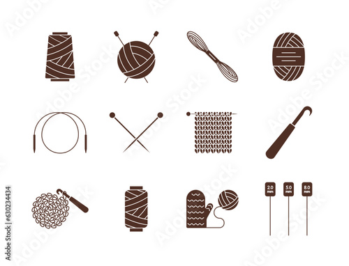 Knitting silhouette set, crocheting icons