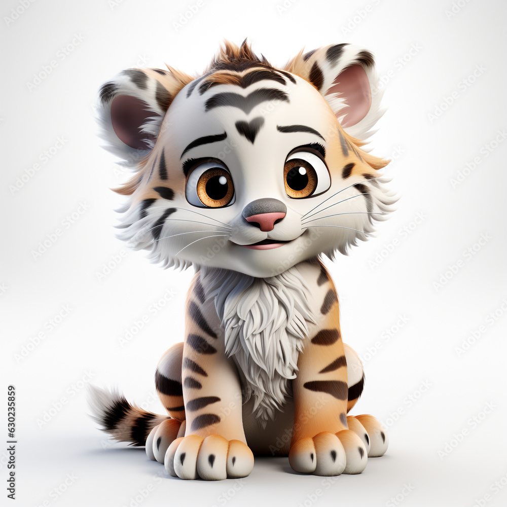Cute tiger cartoon on white background