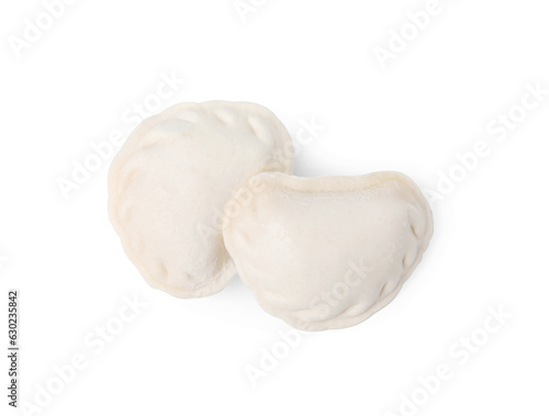 Raw dumplings (varenyky) isolated on white, top view