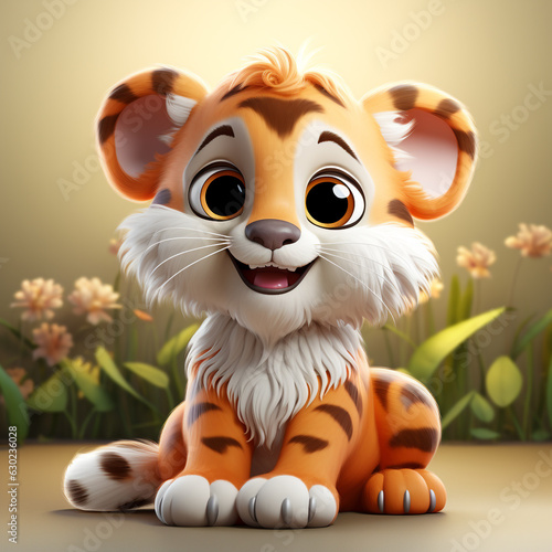 Cute tiger cartoon on white background