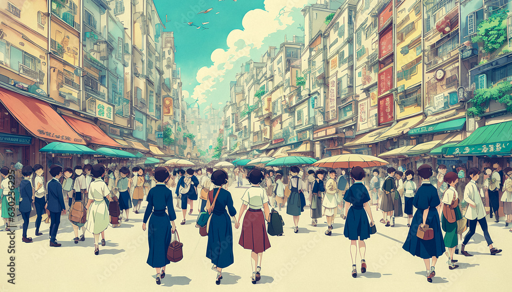 Obraz premium Crowd Crossing, Urban Street Scene. Generative AI.