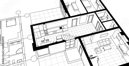 architecture house plan 3d illustration