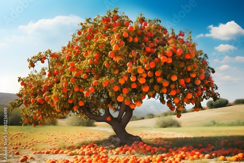 Autumn's gift: Persimmon tree laden with ripe fruits in the crisp autumn air, signifying the changing seasons photo