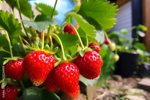 Homegrown delight  Fresh strawberries growing in a home garden  underscoring the pleasure of growing your own fruit