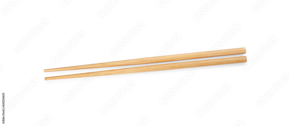 Pair of wooden chopsticks isolated on white, top view Pair of wooden chopsticks isolated on white, top view