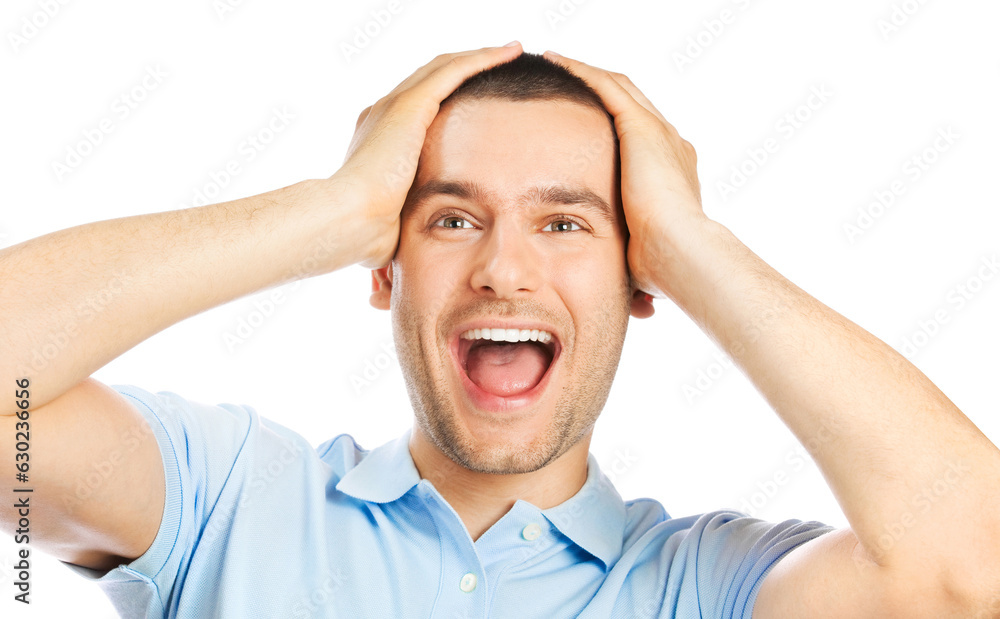Portrait of young man with shocked facial expression, isolated over white background Portrait of young man with shocked facial expression, isolated over white background