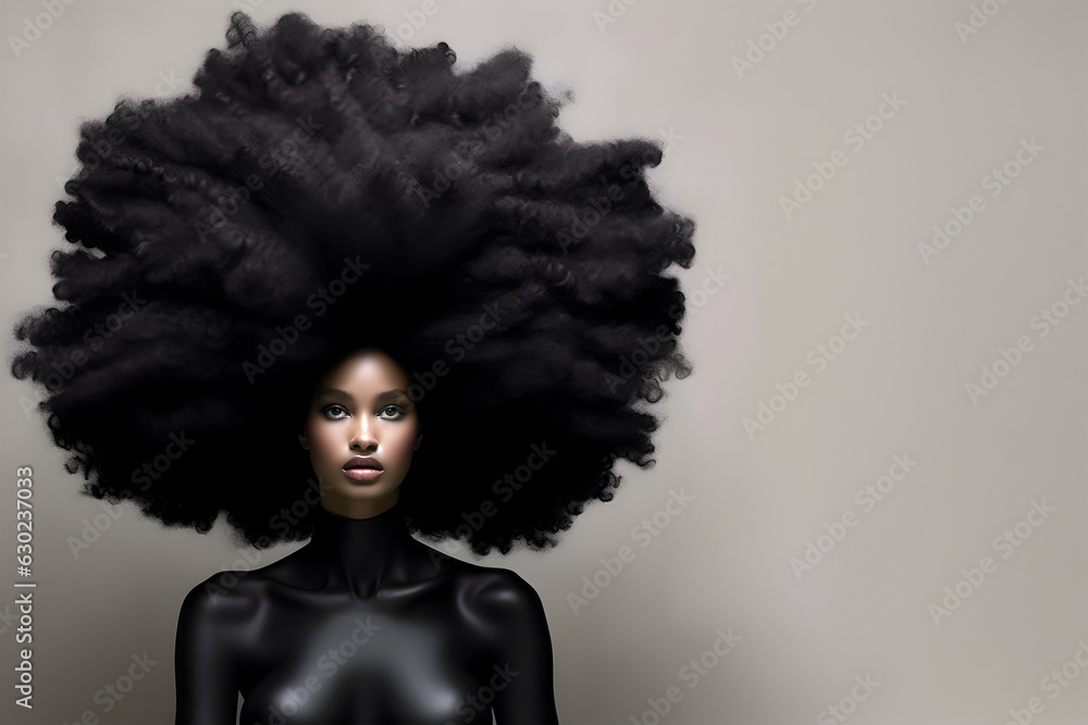 Fashion editorial Concept. Stunning beautiful woman in big afro hair