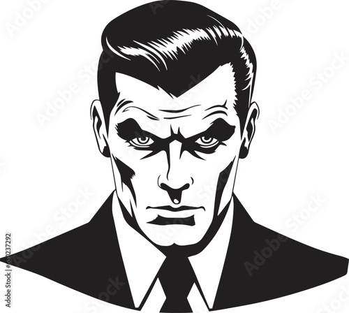 Hand-drawn Retro Man in business suit, Retro comics, American cartoon comic books and pulp novels black vector on a white background, illustration, vector, SVG 