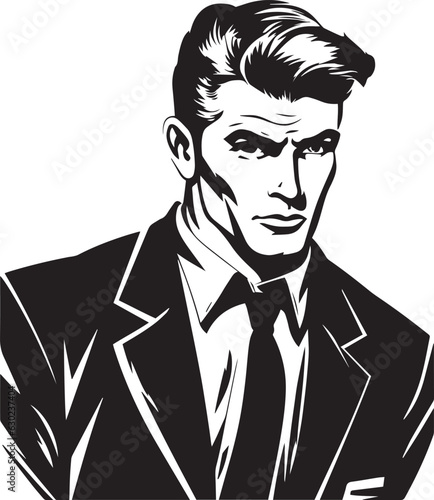 Hand-drawn Retro Man in business suit, Retro comics, American cartoon comic books and pulp novels black vector on a white background, illustration, vector, SVG 