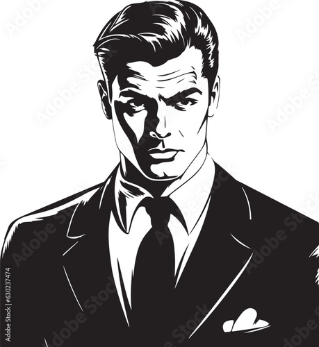 Hand-drawn Retro Man in business suit, Retro comics, American cartoon comic books and pulp novels black vector on a white background, illustration, vector, SVG 