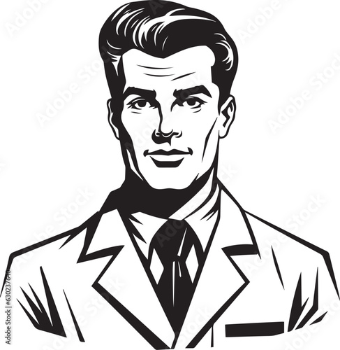 Hand-drawn Retro Man in business suit, Retro comics, American cartoon comic books and pulp novels black vector on a white background, illustration, vector, SVG 
