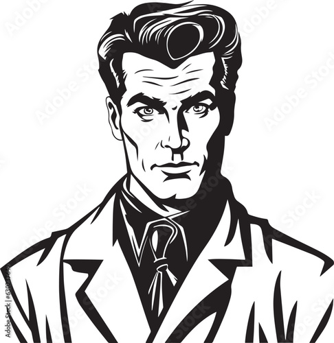 Hand-drawn Retro Man in business suit, Retro comics, American cartoon comic books and pulp novels black vector on a white background, illustration, vector, SVG 