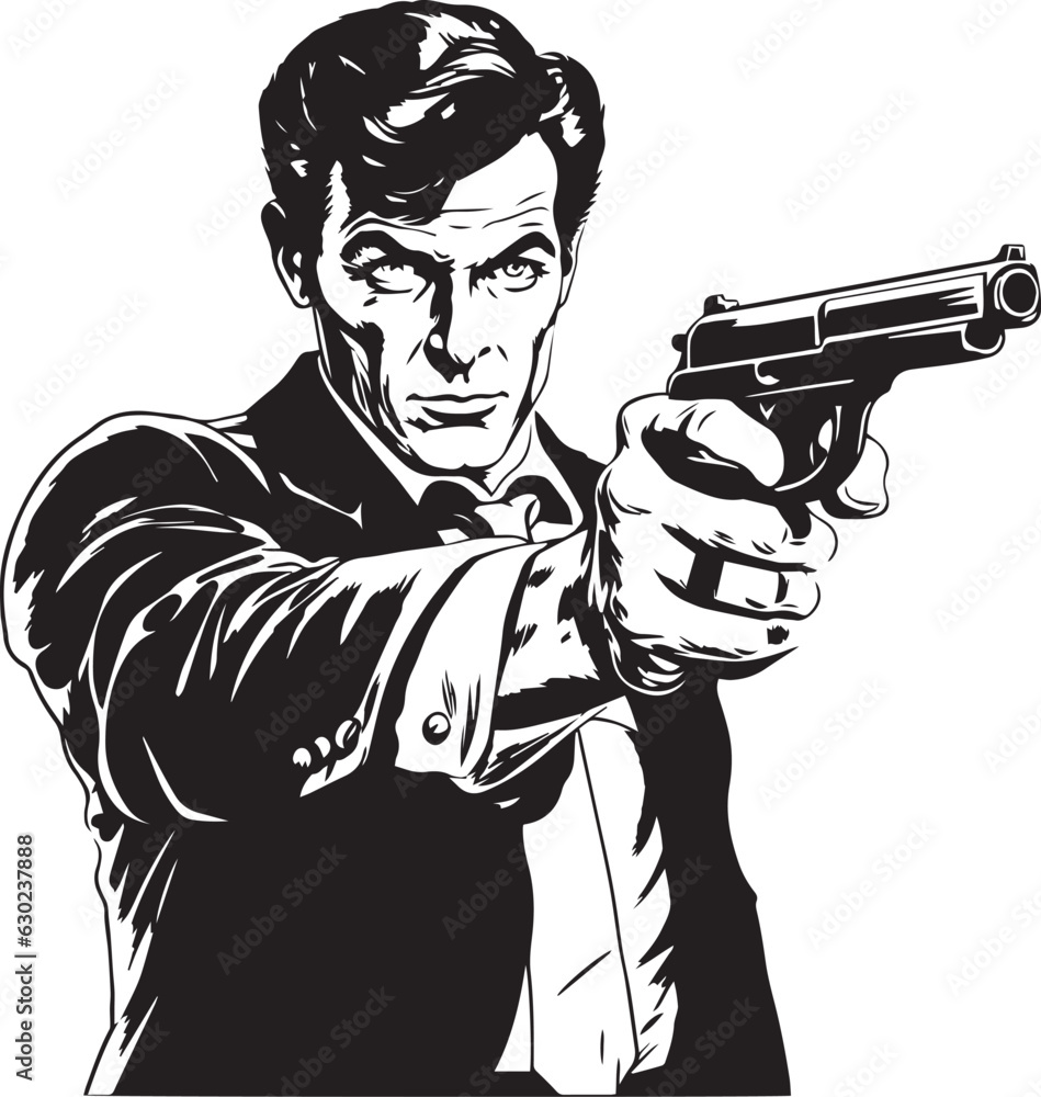 Hand-drawn Retro man hold gun , Retro comics, American cartoon comic ...