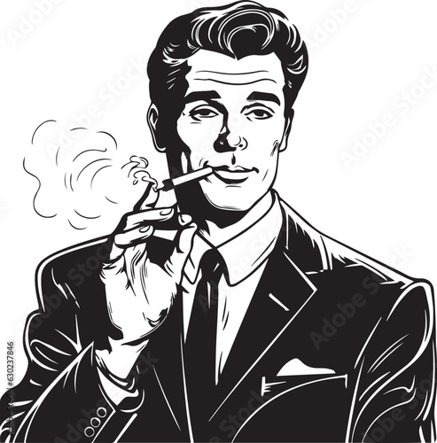 Hand-drawn Retro man smokes , Retro comics, American cartoon comic books and pulp novels black vector on a white background, illustration, vector, SVG