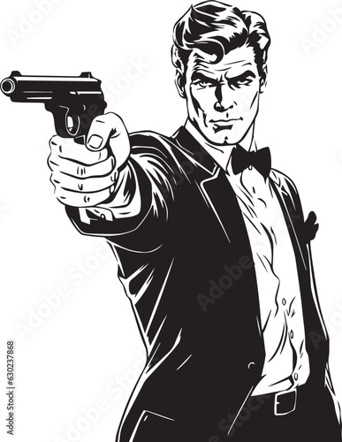 Hand-drawn Retro man hold gun , Retro comics, American cartoon comic books and pulp novels black vector on a white background, illustration, vector, SVG