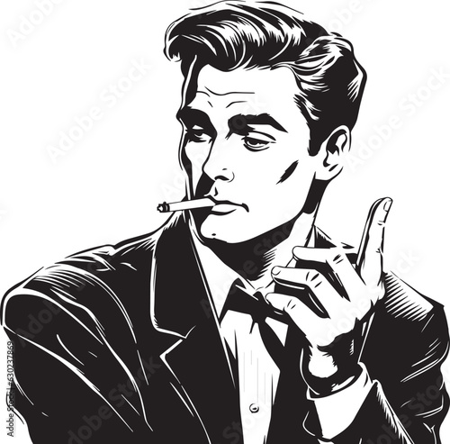 Hand-drawn Retro man smokes , Retro comics, American cartoon comic books and pulp novels black vector on a white background, illustration, vector, SVG